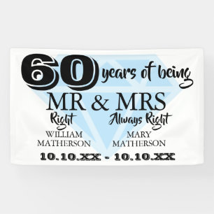 Banderoles M. Mme Right Fun Diamond 60e anniversaire Mariage