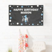 Banderoles M. Onederful Birthday Banner Boy Black Blue (En situation)
