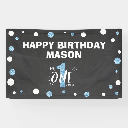 Banderoles M. Onederful Birthday Banner Boy Black Blue (Horizontal)