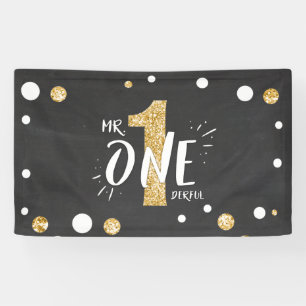Banderoles M. Onederful Birthday Banner Boy Black Gold