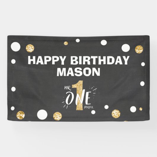 Banderoles M. Onederful Birthday Banner Boy Black Gold (Horizontal)