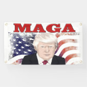 Banderoles MAGA American Flag Trump texte rouge (Horizontal)