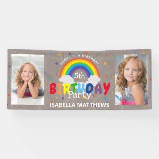 Banderoles Magique Rustique Rainbow Photo Anniversaire (Horizontal)