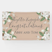 Banderoles Magnolia Floral Blanc Vert Fiançailles rose (Horizontal)