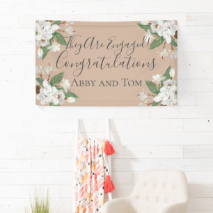 Banderoles Magnolia Floral Blanc Vert Rose Engagement