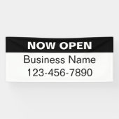 Banderoles Maintenant ouvert Noir et Blanc Nom commercial Tél (Horizontal)