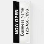 Banderoles Maintenant ouvert Noir et Blanc Nom commercial Tél (Vertical)