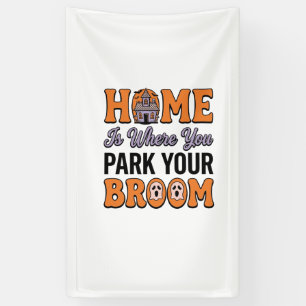 Banderoles Maison Halloween Garez Votre Balai Typographie Vin