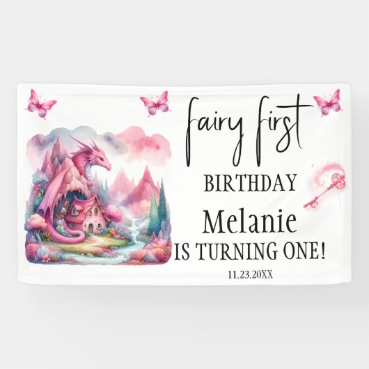 Banderoles Maison rose Fairy Dragon rose Premier anniversaire (Horizontal)