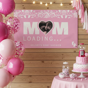 Banderoles Maman Chargeant une Photo d'Échographie Rose Fête