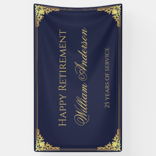 Banderoles Man Retraite Party Marine Blue Gold Élégant Script (Vertical)
