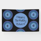 Banderoles Mandala Blue and Black Custom Name Party (Horizontal)