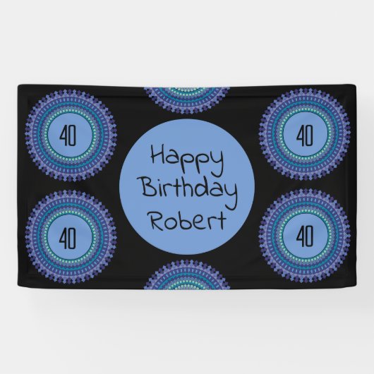 Banderoles Mandala Blue and Black Custom Name Party (Horizontal)