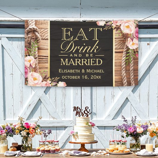 Banderoles Manger boire et être marié Bois rustique Brin flor