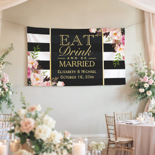 Banderoles MANGER boire et être marié Floral Stripes Mariage