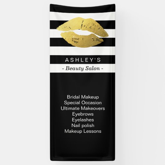Banderoles Maquillage Gold Lips Salon de beauté Black White S (Vertical)