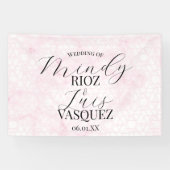 Banderoles Marble Abstract Pink Wedding Script Black  (Horizontal)
