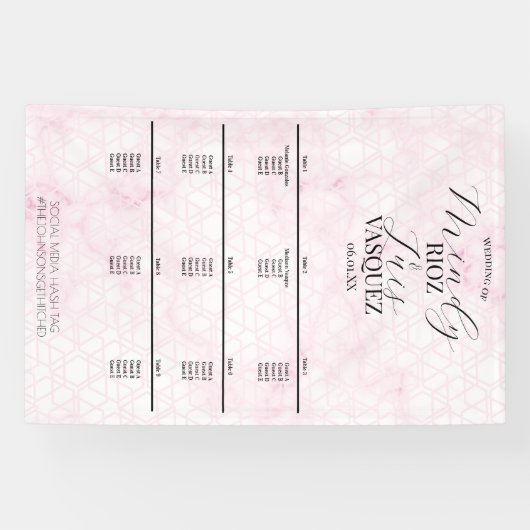 Banderoles Marble Abstract Pink Wedding Script Black Menu (Horizontal)