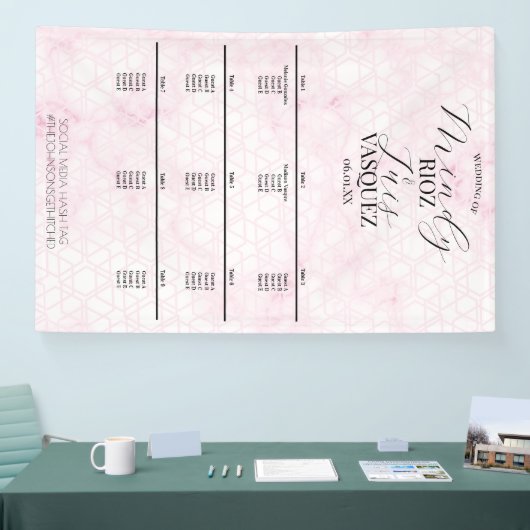 Banderoles Marble Abstract Pink Wedding Script Black Menu (Salon professionnel)