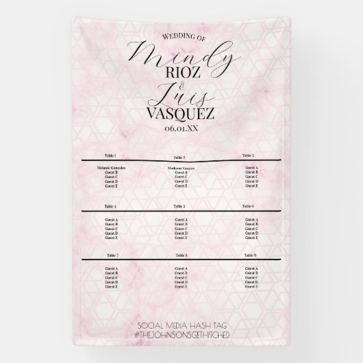 Banderoles Marble Abstract Pink Wedding Script Black Menu (Verticale)