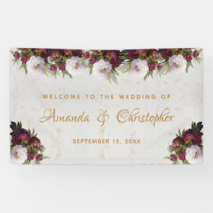 Banderoles Marbre floral Bourgogne White Peony Mariage Bienve