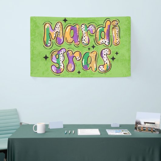 Banderoles Mardi Gras jaune vert pourpre (Salon professionnel)