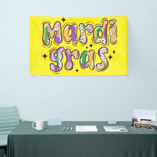 Banderoles Mardi Gras jaune vert pourpre (Salon professionnel)