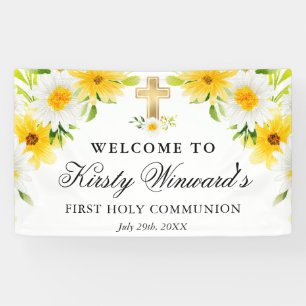 Banderoles Marguerites et Fleurs Jaunes Première Sainte Commu