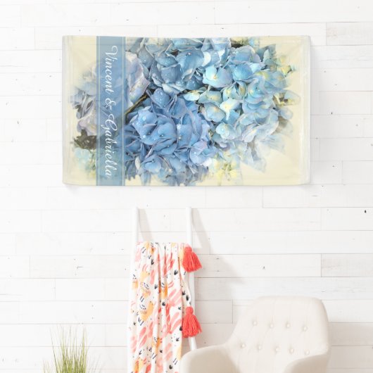 Banderoles Mariage à fleurs Blue Hydrangea (En situation)