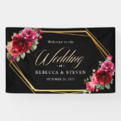 Banderoles Mariage à fleurs noir rouge chic (Horizontal)