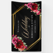 Banderoles Mariage à fleurs noir rouge chic (Vertical)