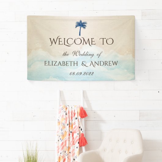 Banderoles Mariage à la Palmeraie de Plage Tropicale Brillant (En situation)