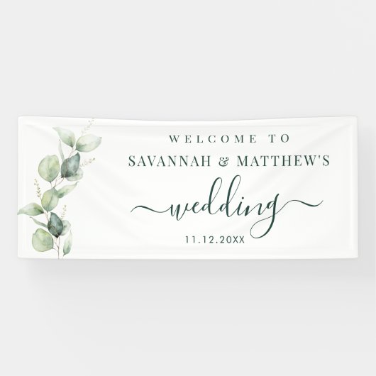 Banderoles Mariage à l'aquarelle Eucalyptus Script (Horizontal)