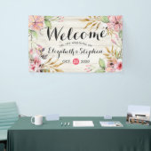 Banderoles Mariage Accueil Aquarelle Rose Fleur Rustique Bois (Salon professionnel)