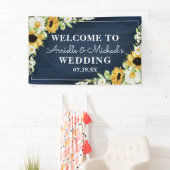 Banderoles Mariage Arrière - plan Rustic Sunflower Navy Blue  (En situation)
