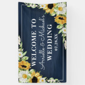 Banderoles Mariage Arrière - plan Rustic Sunflower Navy Blue  (Vertical)