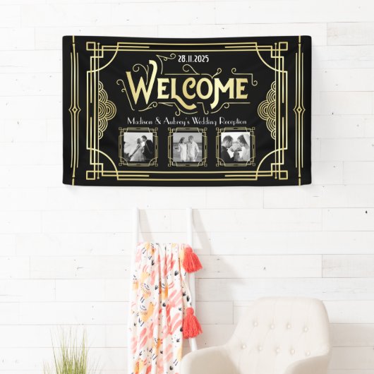 Banderoles Mariage Art déco Gold Black Gatsby Photo Bienvenue (En situation)
