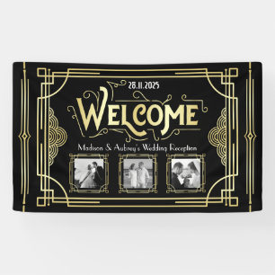 Banderoles Mariage Art déco Gold Black Gatsby Photo Bienvenue