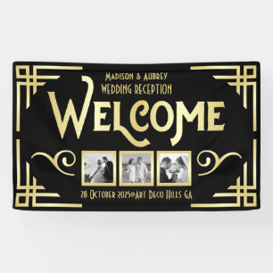 Banderoles Mariage Art Déco Gold Black Trois photos Bienvenue