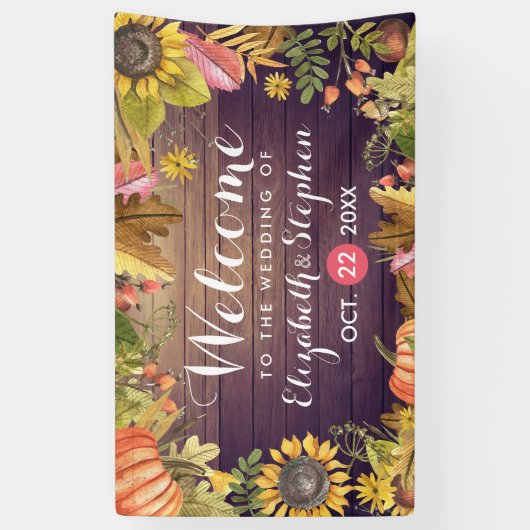 Banderoles Mariage Bienvenue Automne Érable Feuille Citrouill (Vertical)