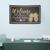 Banderoles Mariage Bienvenue Black Gold moderne Ananas Couple (Salon professionnel)