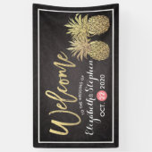 Banderoles Mariage Bienvenue Black Gold moderne Ananas Couple (Vertical)