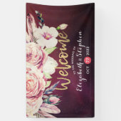 Banderoles Mariage Bienvenue Boho Floral Feathers Bourgogne R (Vertical)