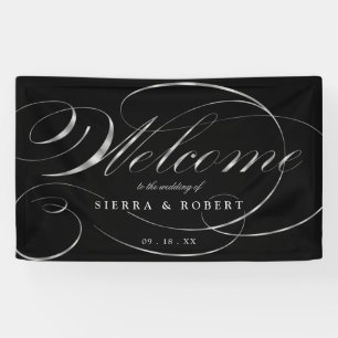 Banderoles Mariage Bienvenue Élégant Faux Foil Script Argent