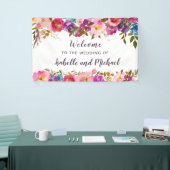Banderoles Mariage Bienvenue Fleurs Aquarelle Rose et Violet (Salon professionnel)
