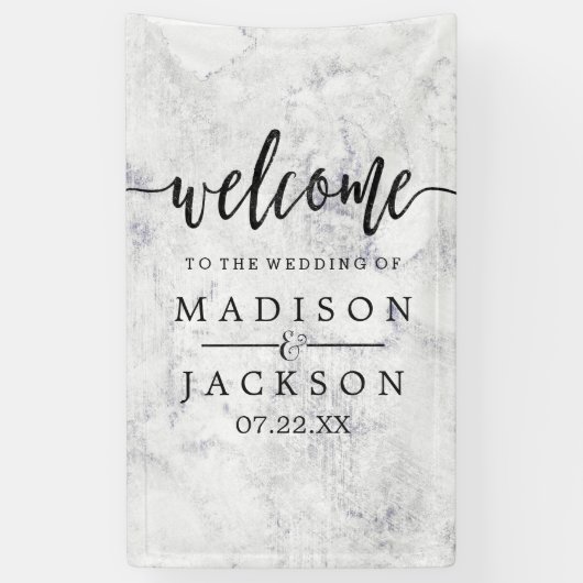 Banderoles Mariage blanc et gris chic Bienvenue (Vertical)