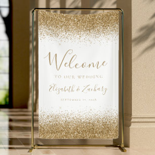Banderoles Mariage Blanc Moderne Paillettes Dorées Bienvenue