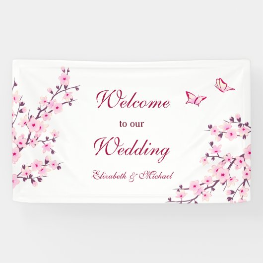 Banderoles Mariage blanc rose Fleurs de cerisiers (Horizontal)