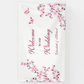 Banderoles Mariage blanc rose Fleurs de cerisiers (Vertical)