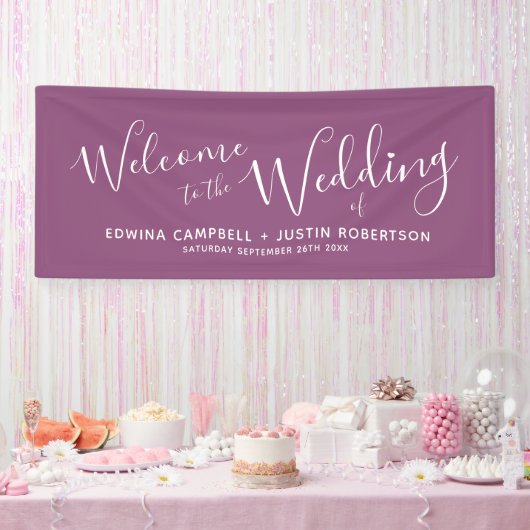 Banderoles Mariage blanc script de coeur texte violet bienven (Fête)